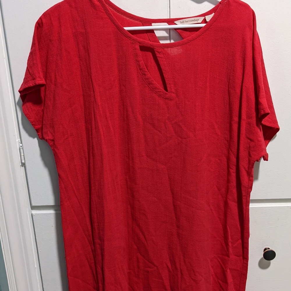 Soft Surroundings Red Dress With Keyhole Cutouts and Hi-Lo Hem  Size L